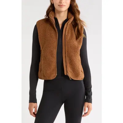 Zella Summit Faux Shearling Hybrid Vest in Brown Toffee at Nordstrom, Size Xx-Large | Nordstrom