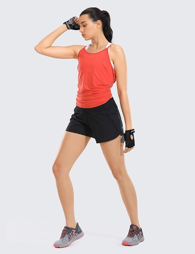 CRZ YOGA Women's Quick-Dry Athletic Sports Running Workout Shorts with Zip Pocket - 4 Inches | Amazon (US)