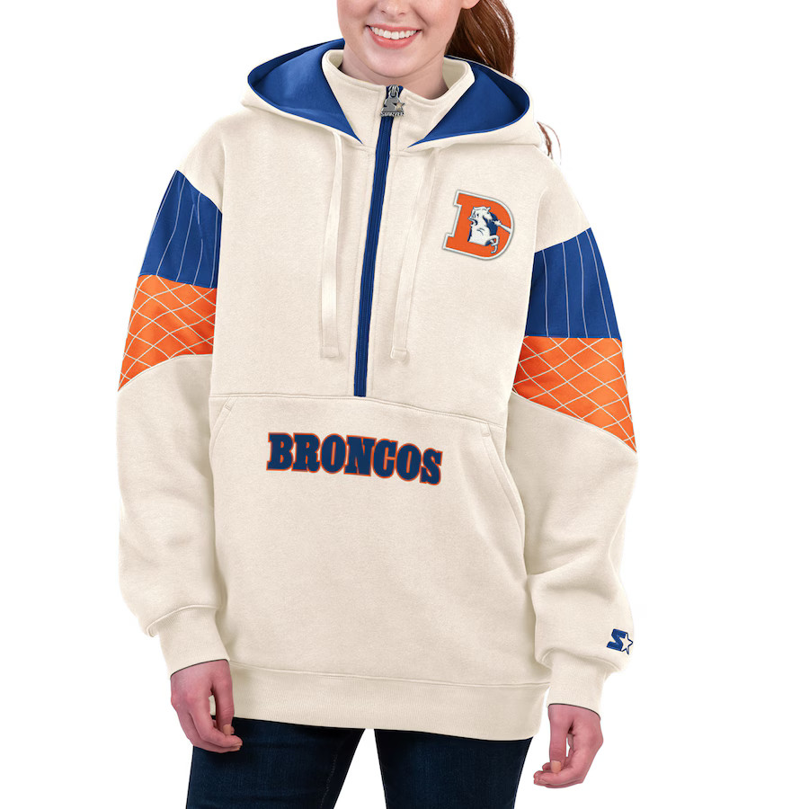 Denver Broncos Starter Women's Throwback Teammate Half-Zip Hoodie - White | Fanatics
