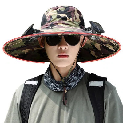 Unisex Solar Fan Cap Large Brim Windproof Strap USB Charging Anti-UV Sunlight Protection Camouflage Print Hollow Mesh Outdoor Fishing Camping Travel C | Wayfair North America