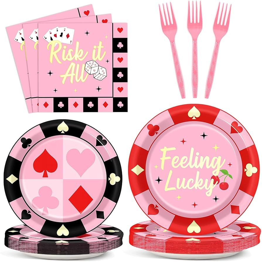 96 Pcs Casino Paper Party Plates and Napkins for Las Vegas Themed Party Supplies Casino Night Pok... | Amazon (US)