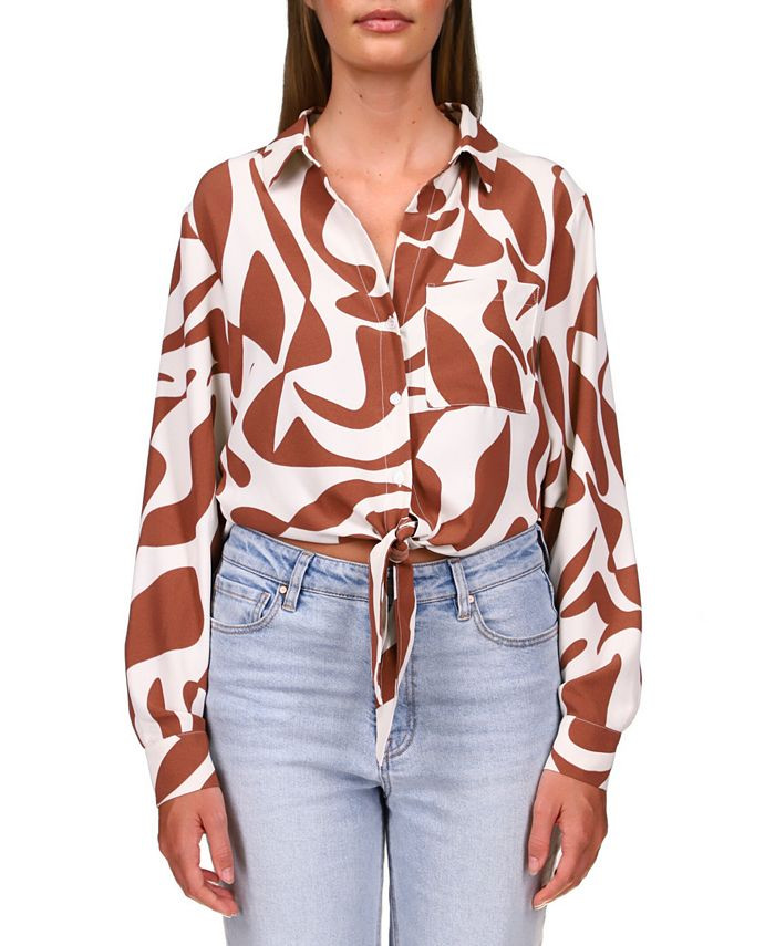 Printed Button-Down Tie-Front Girlfriend Top | Macys (US)