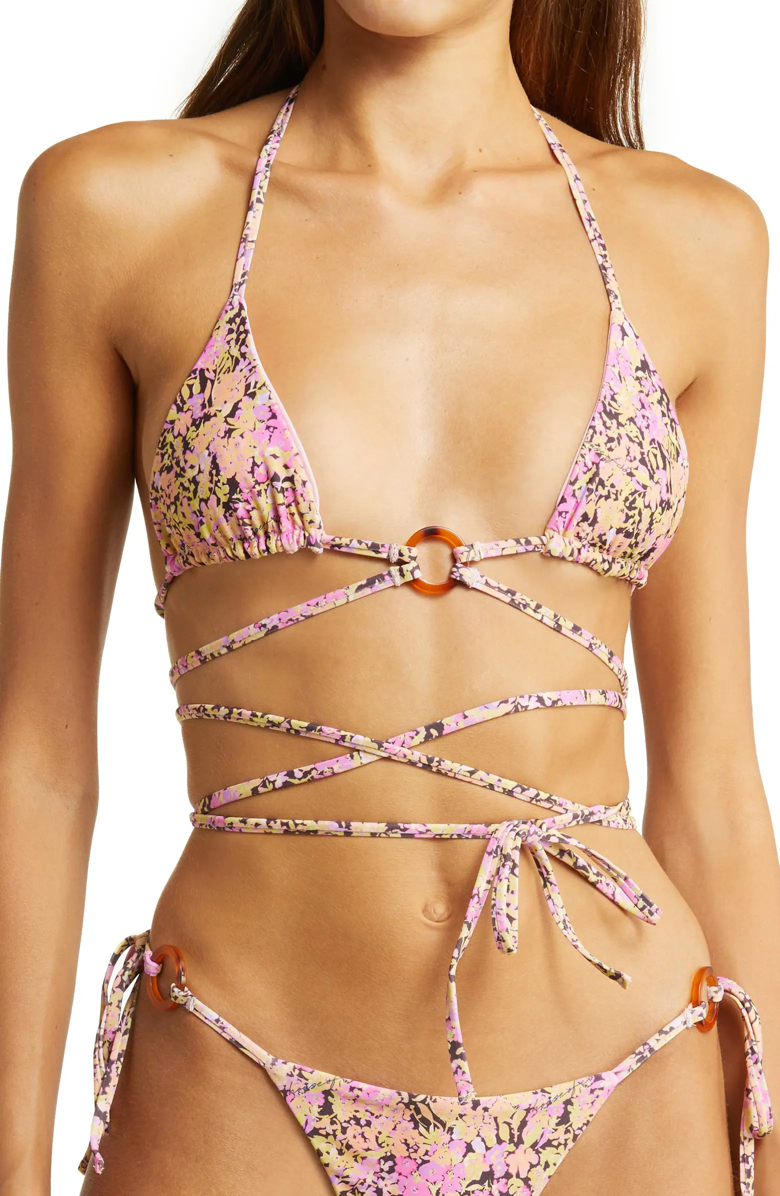 Naxos Floral Print Strappy Triangle Bikini Top | Nordstrom