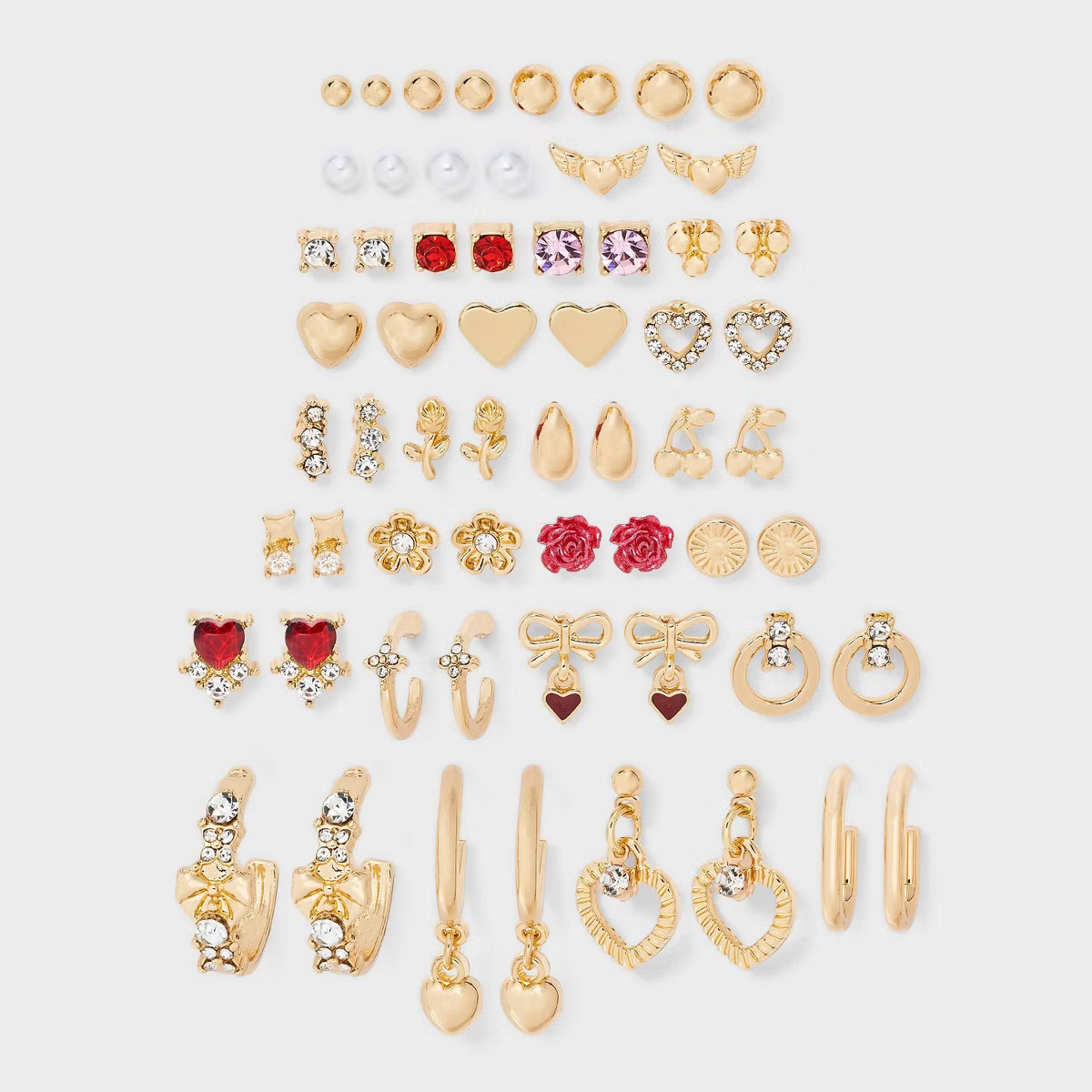 Floral and Heart Earring Set 30pc- Wild Fable™ Red/Gold/Pink | Target
