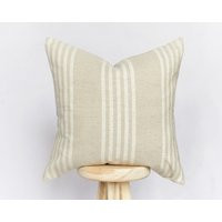 Beige Striped Cushion Cover Farmhouse Decor | 45x45cm | Etsy (US)