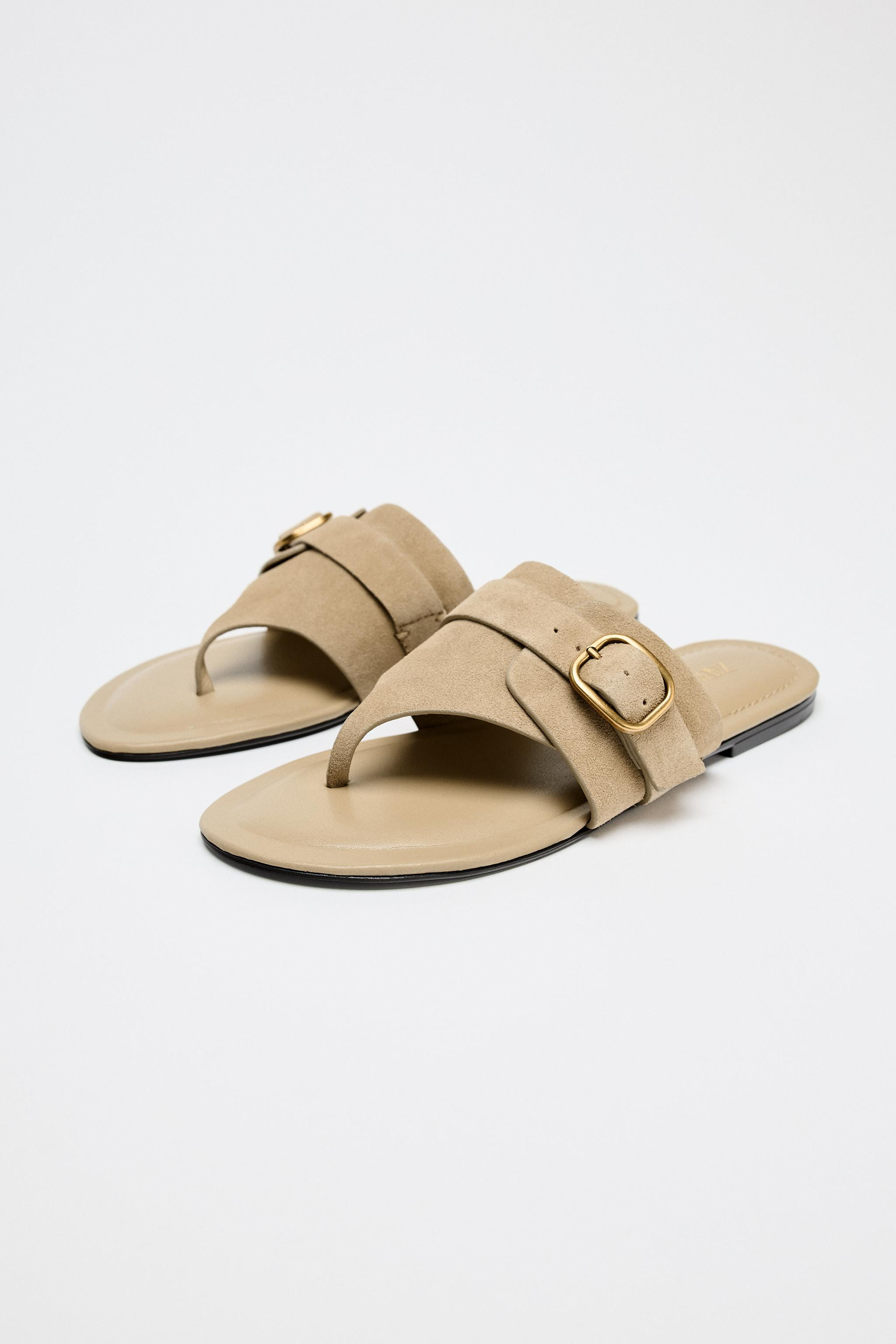 SPLIT LEATHER BUCKLE SANDALS | Zara US