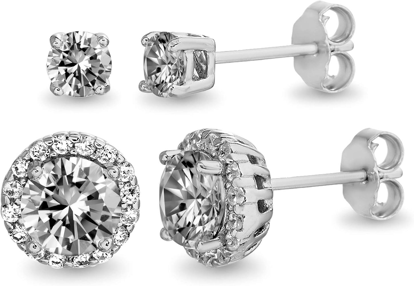Lesa Michele Rhodium Plated 925 Sterling Silver 6-1/2 Cttw Cubic Zirconia Stud Earrings for Women... | Amazon (US)