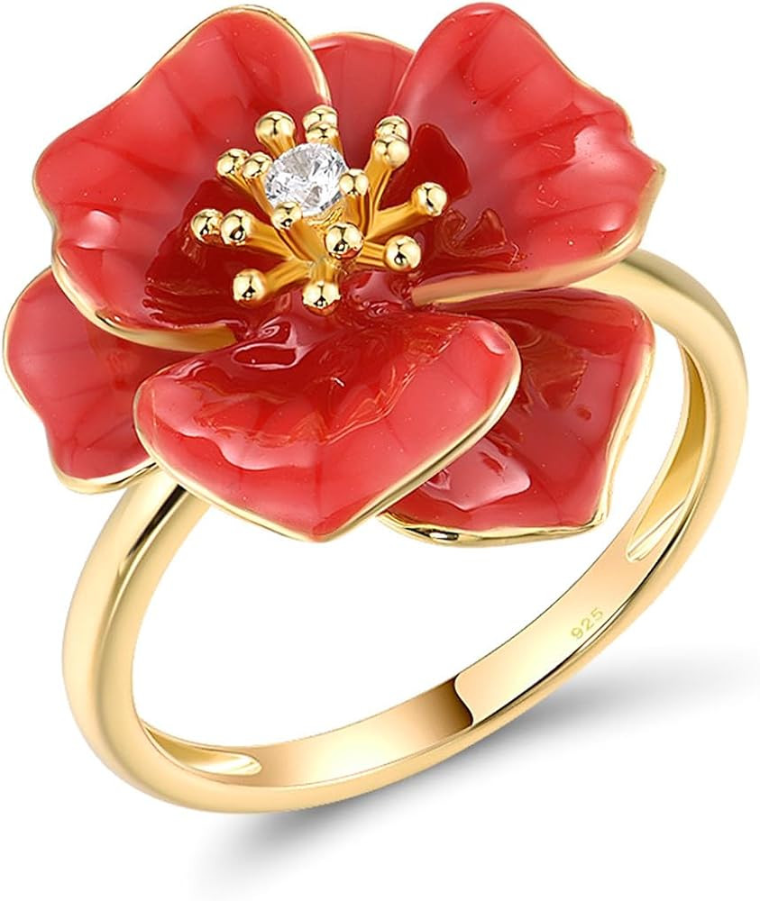 Santuzza 925 Sterling Silver Enamel Flower Statement Ring for Women | Amazon (US)