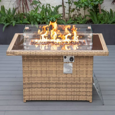 LeisureMod Mace Wicker Patio Modern Propane Fire Pit Table | Target