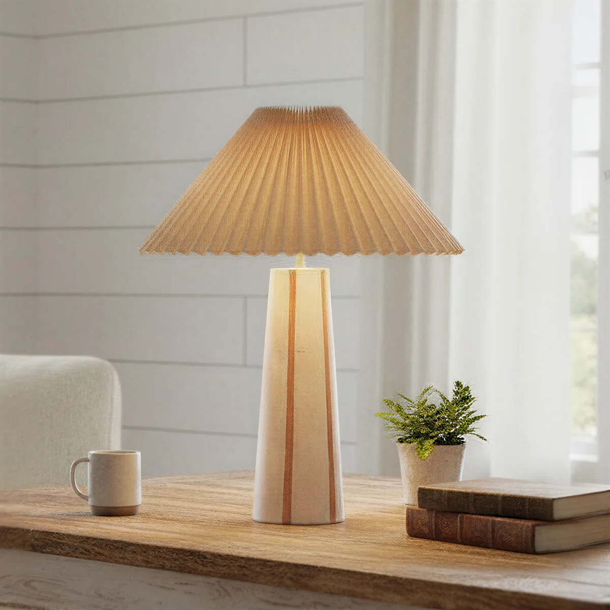 Chloe Stoneware Table Lamp with Tapered Base and Pleated Shade | Perigold