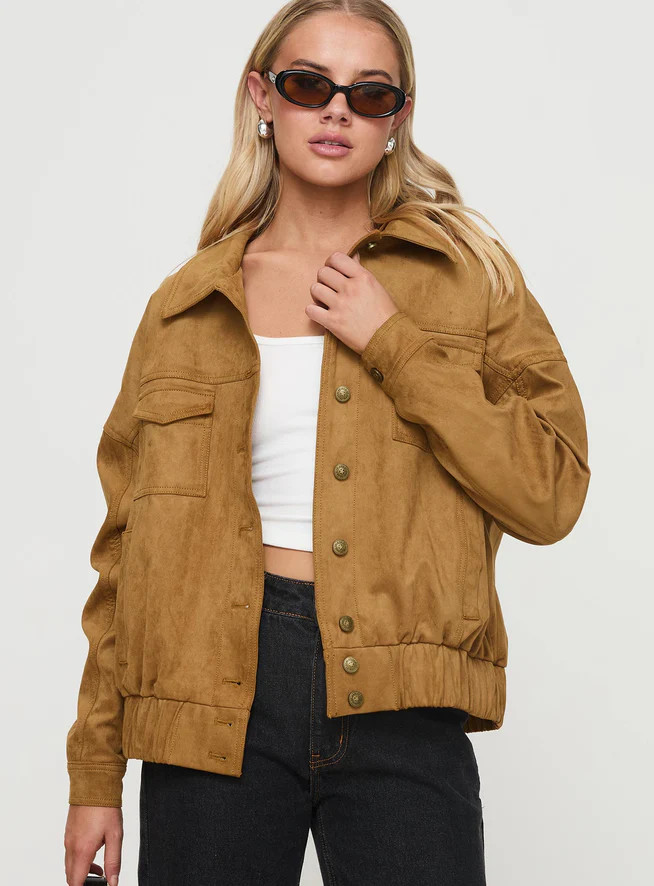 Ristretto Faux Suede Bomber Brown | Princess Polly US