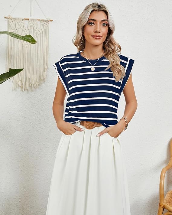 Babalet Cap Sleeve Tops for Women Summer Tank Top Basic Tee Shirt Casual Fashion | Amazon (US)
