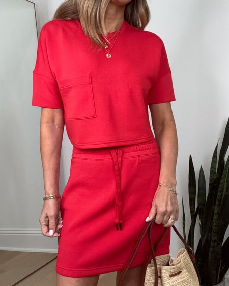 Discount Code fashionedlifexspanx 
Wearing sz S Top, oversize for a longer length. 
XS in skort, shorts under do not ride up! 
I love these pieces so much! The red  is beautiful and feels amazing on! 

Sezane mini bucket bag 