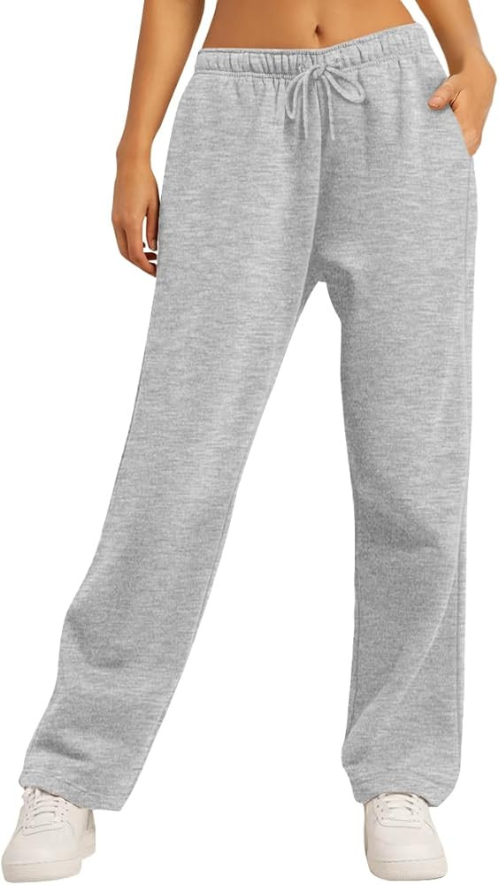 AUTOMET Women's Wide Leg Sweatpants Fleece Lined Baggy Straight Leg Lounge Pants Fall Outfits Ath... | Amazon (US)