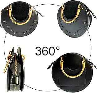 Elegant Rivet Bag Punk Purse Circular Ring Handle Handbags Cowhide Crossbody Bags For Women | Amazon (US)