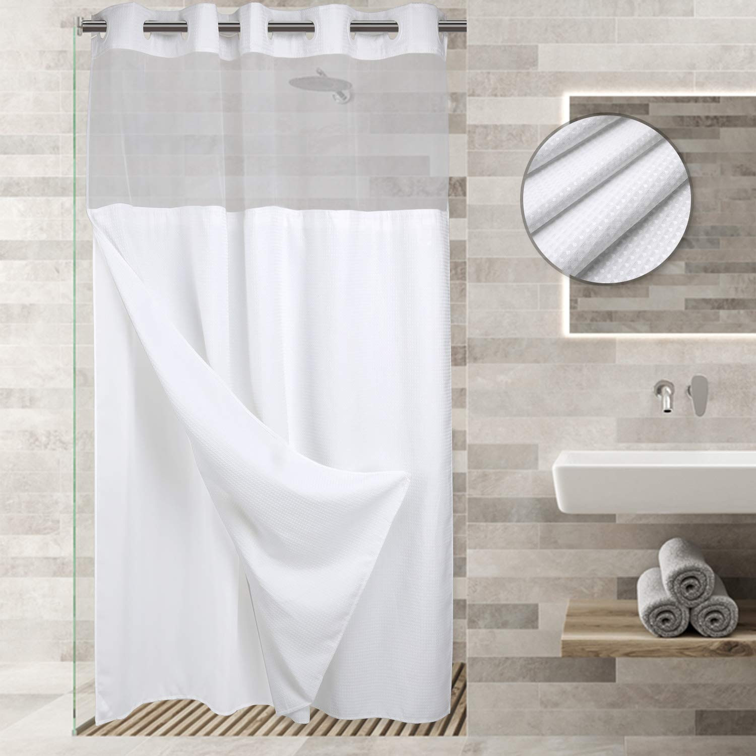 No Hooks Required Dotted Waffle Weave Shower Curtain with Snap in Liner -Stall 54W x 80H,Hotel Gr... | Amazon (US)