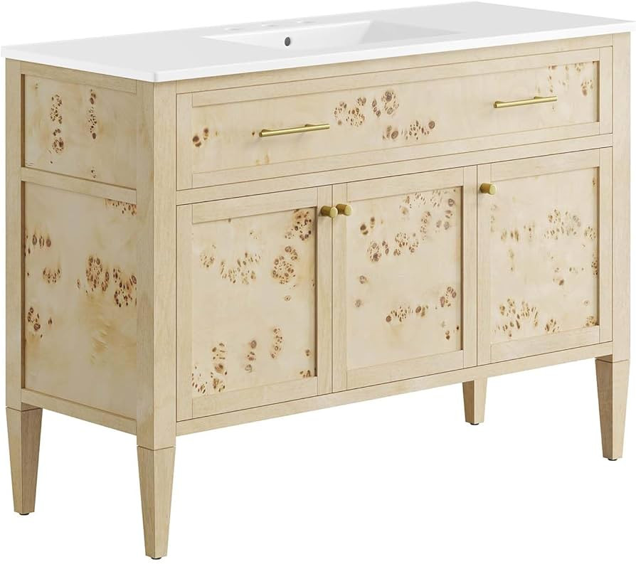 Modway Elysian 48" Wood Single Bathroom Vanity in White Burl with Ceramic Sink Basin | Amazon (US)