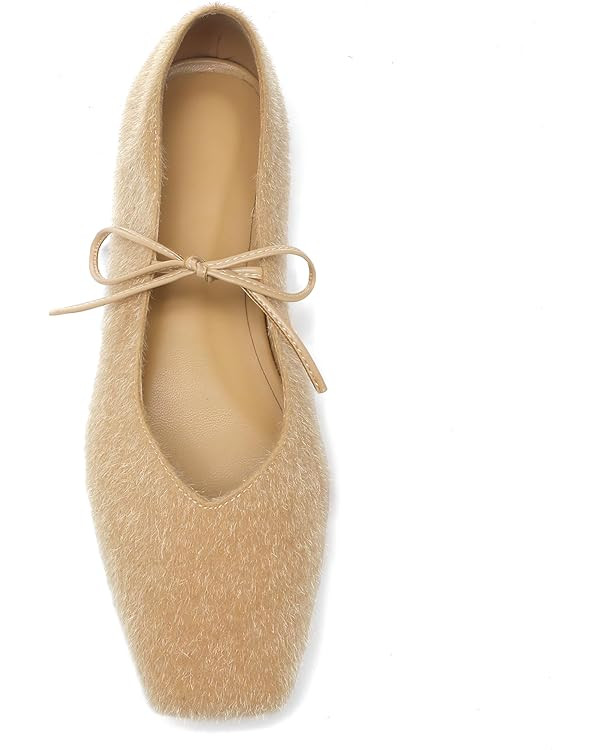 Lace Up Square Toe Ballet Flats for Women Cute Bow Slip On Mary Jane Flats Casual Ballerina Shoes | Amazon (US)
