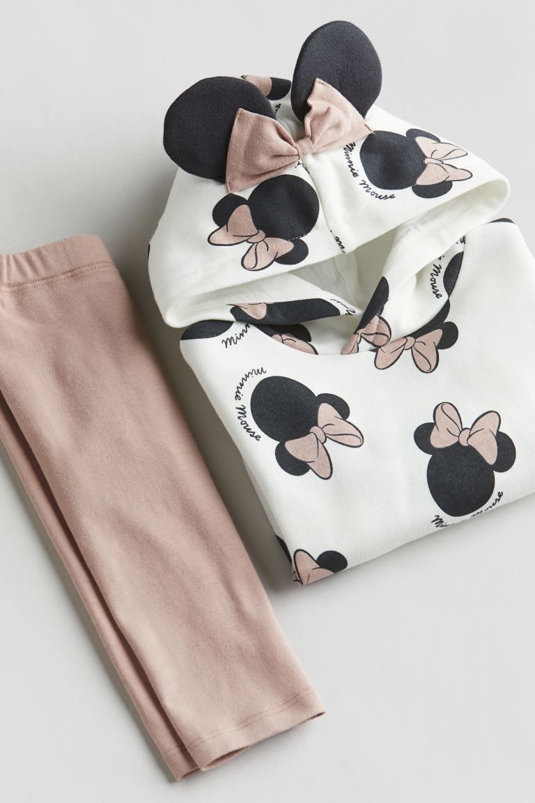 2-piece Hoodie and Leggings set - Dusty pink/Minnie Mouse - Kids | H&M US | H&M (US + CA)