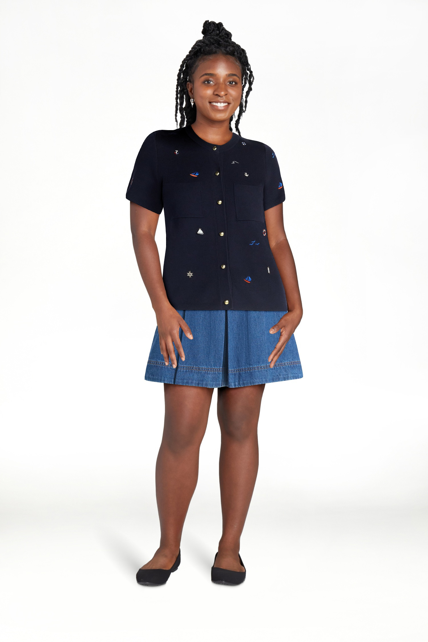 Free Assembly Women's and Women's Plus Embroidered Cardigan Sweater with Short Sleeves, Sizes XS-... | Walmart (US)