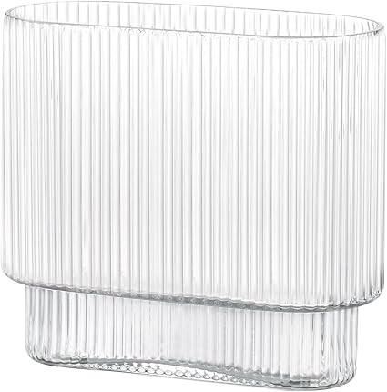 Tall Clear Glass Flower Vase - Wide Mouth Cylinder Fluted Ribbed Bud Vase - 7.1 Inch Cute Modern ... | Amazon (US)