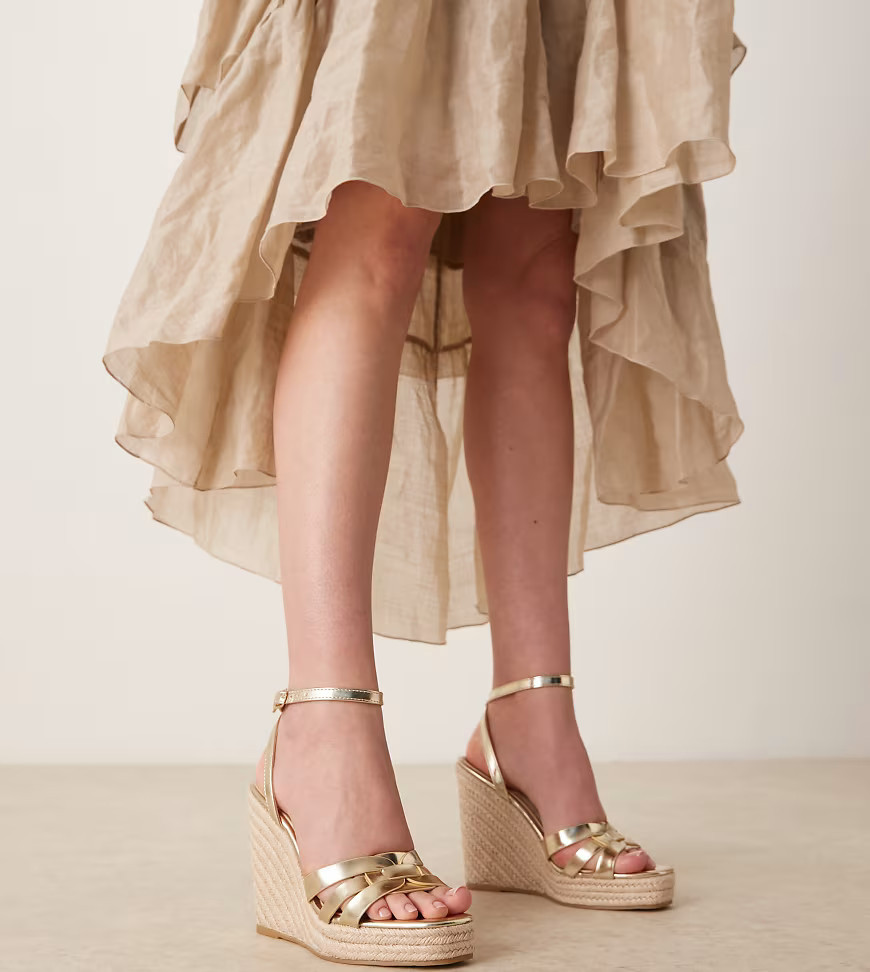Glamorous Wide Fit espadrille wedge heeled sandals in gold | ASOS (Global)