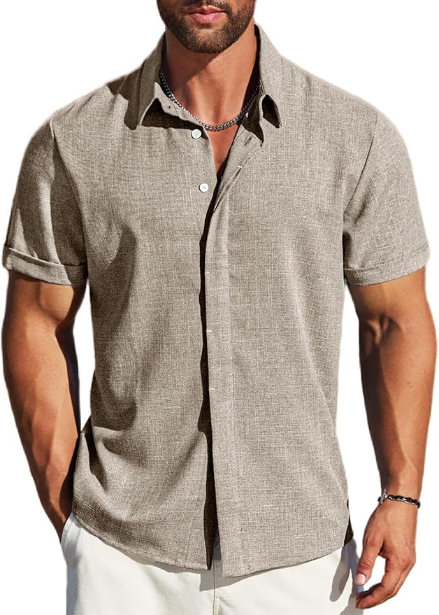 MAPICK Men's Linen Shirts Short Sleeve Button Down Casual Shirt Business Dress Clothing Beach Fas... | Amazon (US)