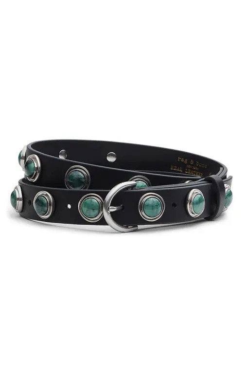 rag & bone Celia Studded Stone Leather Belt in Black at Nordstrom, Size Large | Nordstrom