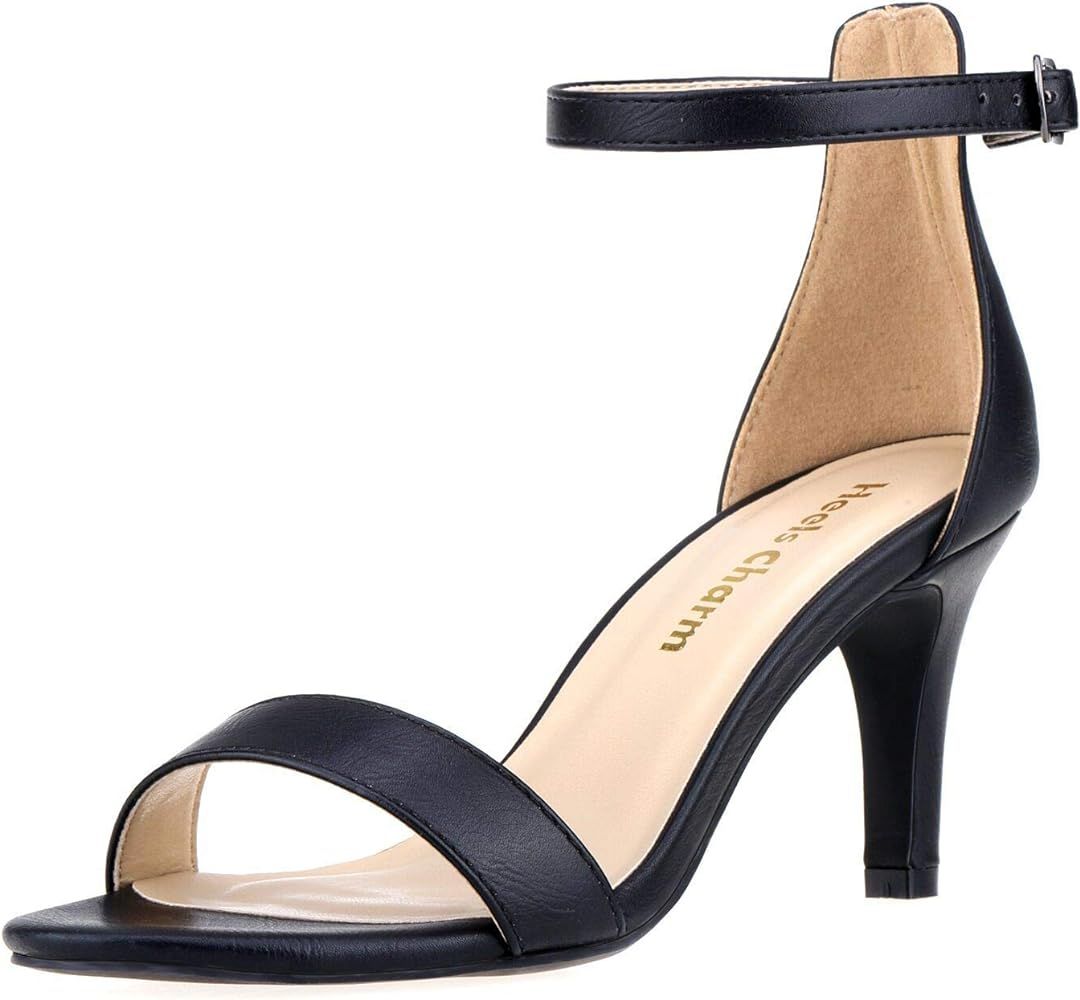 Heels Charm Women's Stiletto Open Toe Strappy Heeled Sandal 7 cm Ankle Strap High Heels Sandals Dres | Amazon (US)