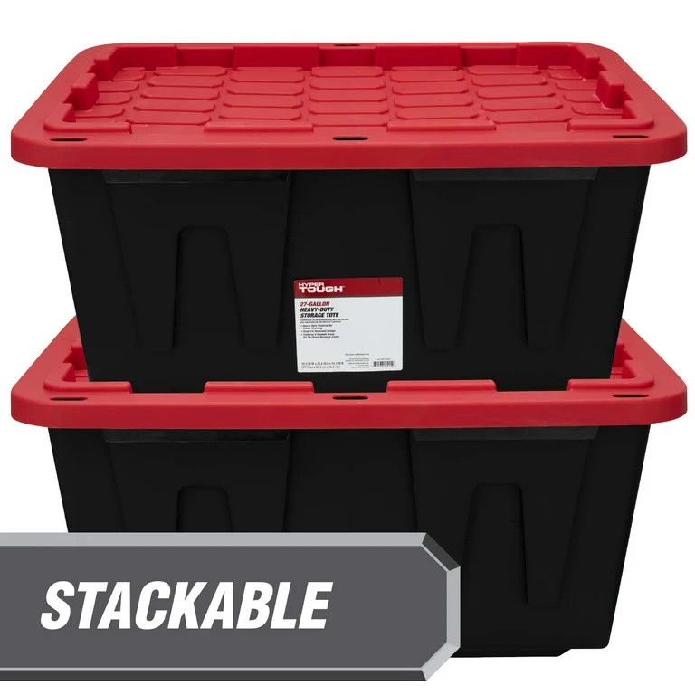 Hyper Tough Large Storage Bin, 27 Gallon Plastic Storage Container with Snap-On Lid, Black and Re... | Walmart (US)