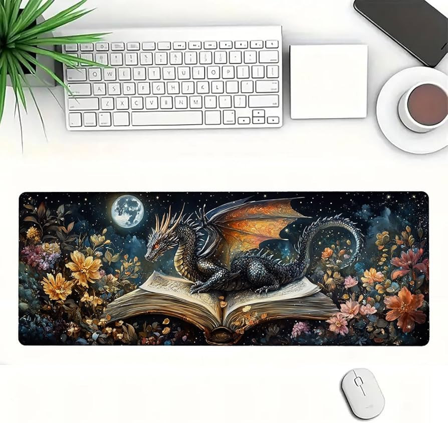 Dragon Desk Mat Gaming Desk Pad Large Mouse Keyboard Pad Book Stars Moonlight Flower Magic Deskto... | Amazon (US)