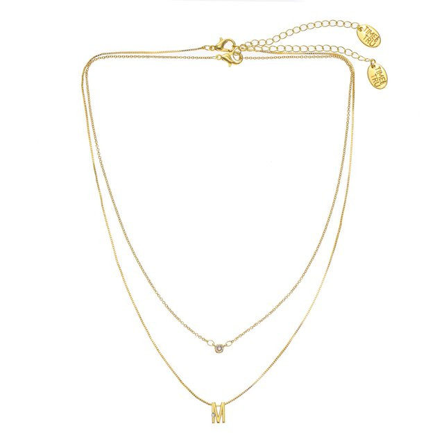 Time and Tru Goldtone Initial Letter "M" Necklace Set for Women, 2 Piece Set | Walmart (US)