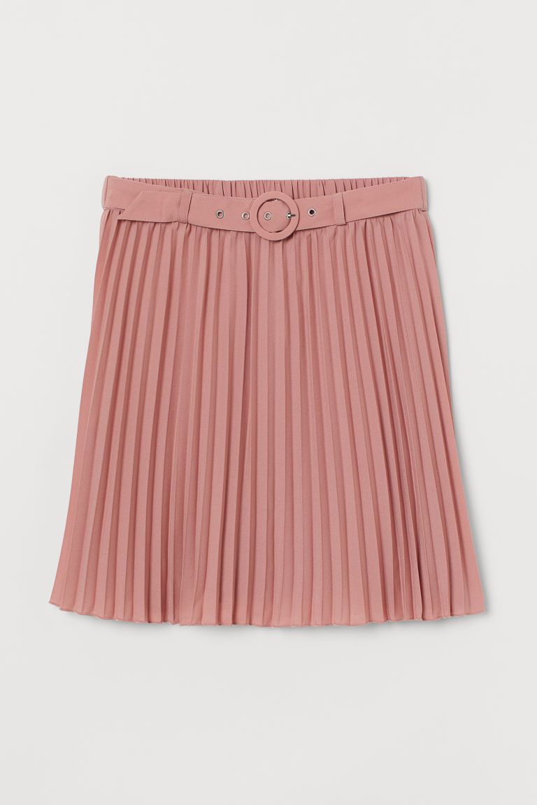 H & M - Belted Pleated Skirt - Pink | H&M (US + CA)