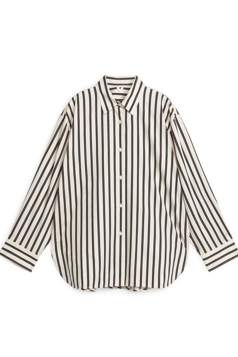 Relaxed Poplin Shirt - White/Black - Ladies | H&M GB | H&M (UK, MY, IN, SG, PH, TW, HK)