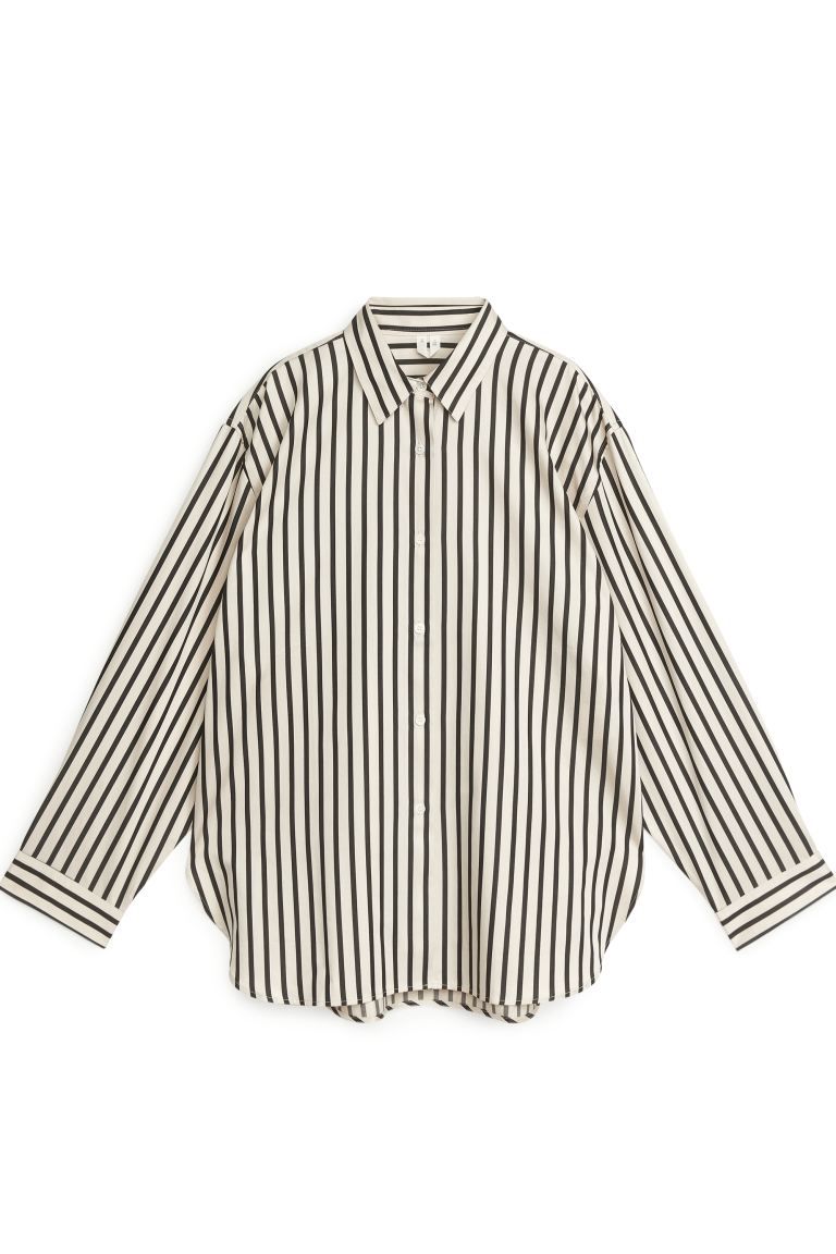 Relaxed Poplin Shirt - White/Black - Ladies | H&M GB | H&M (UK, MY, IN, SG, PH, TW, HK)