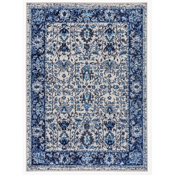 Global Blue and White Lotus Traditional Rug - Walmart.com | Walmart (US)