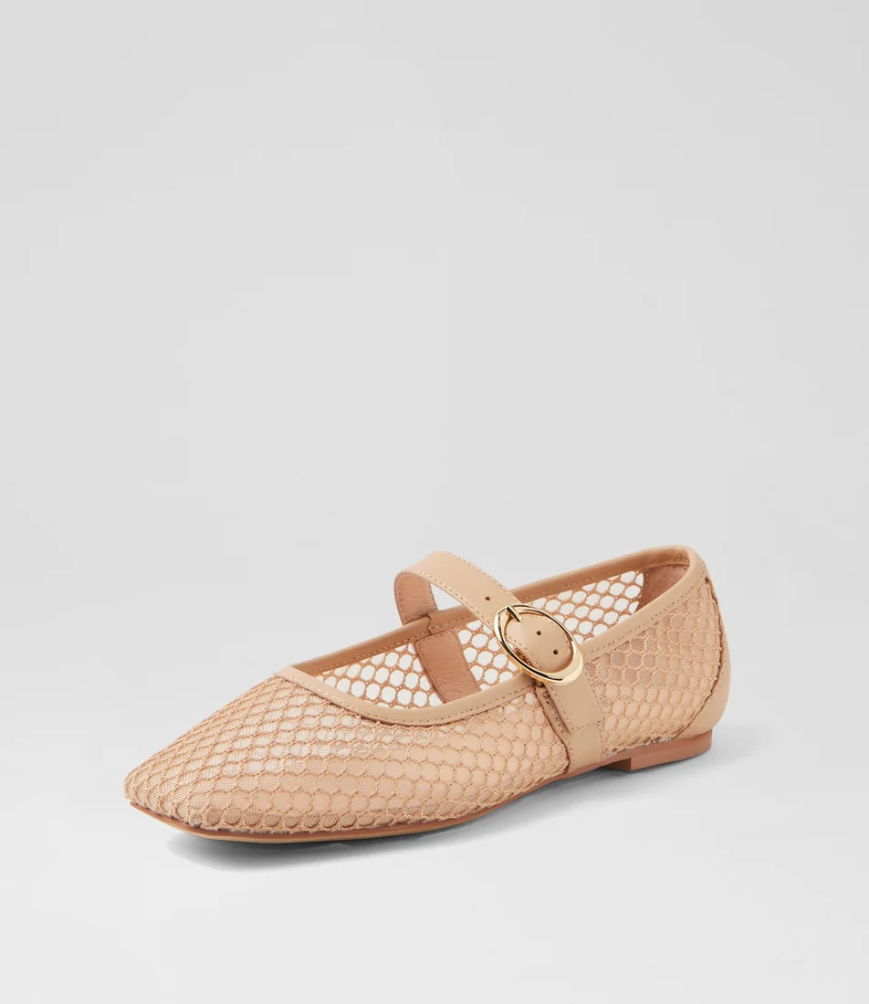 Tartina Nude Mesh Leather Flat Shoes | Styletread (AU)