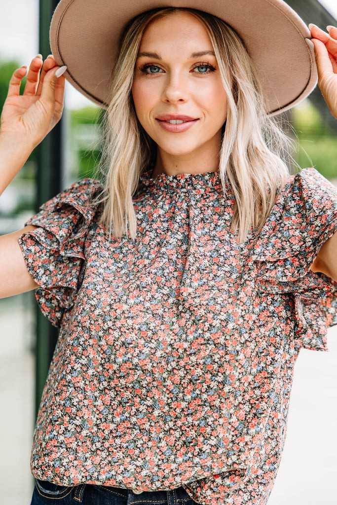 On My Heart Brown Ditsy Floral Blouse | The Mint Julep Boutique