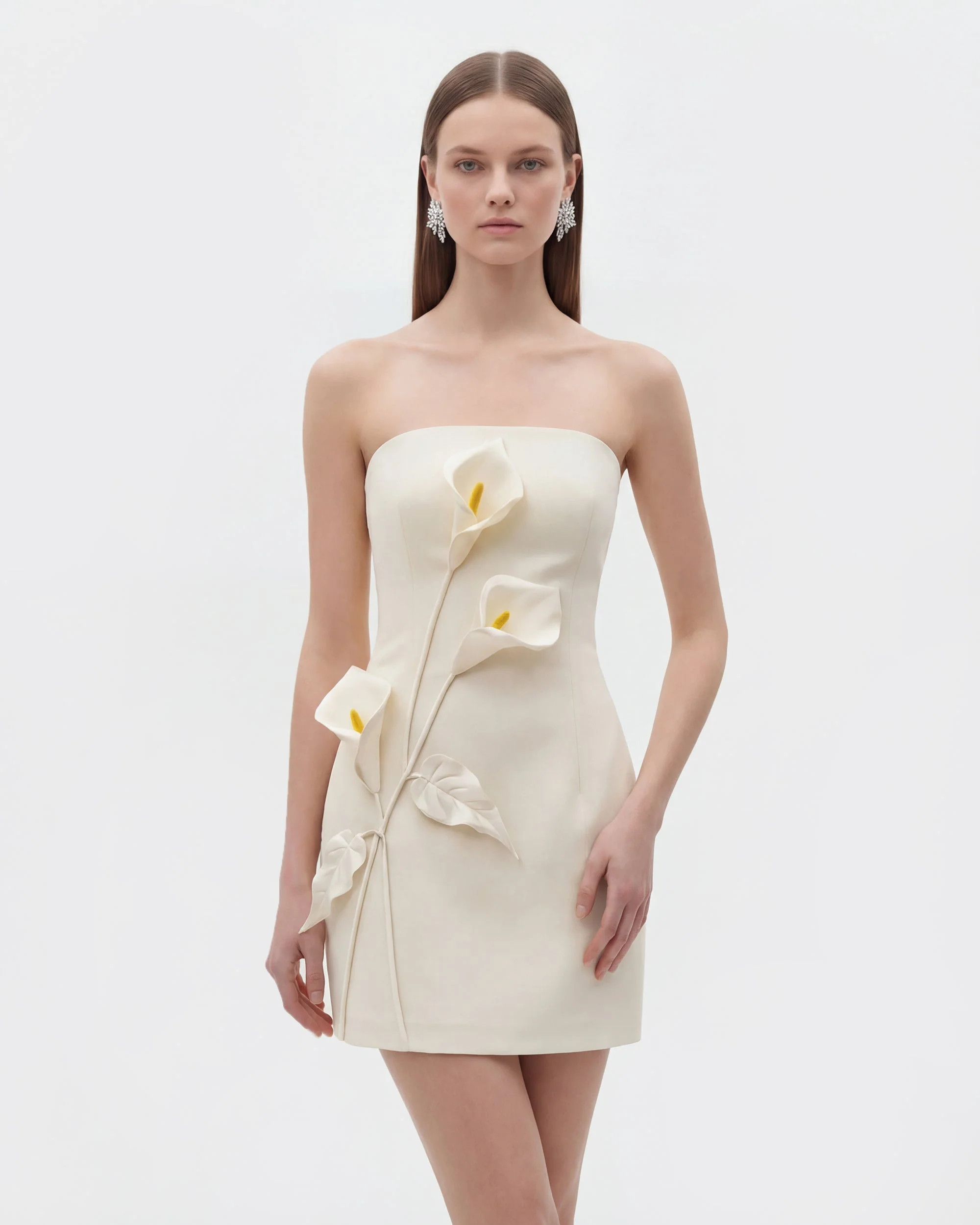 Strapless Floral Appliqu\u00e9 Dress - White | JW PEI US