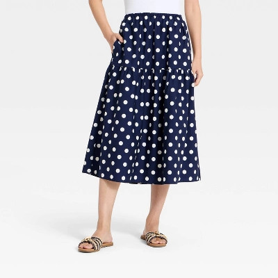 Women's Tiered Eyelet Midi Skirt - A New Day™ Navy Blue XS | Target