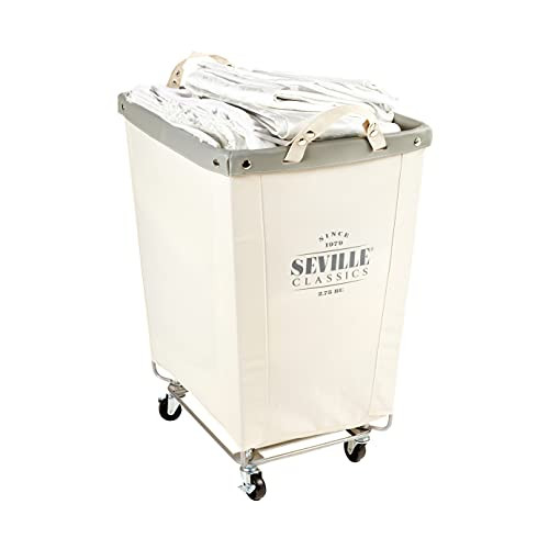 Seville Classics Large Commercial Heavy Duty Rolling Steel Frame Laundry Hamper Canvas Cart Bin, w/Wheels for Hotel, Home, Closet, Bedroom (PATENTED), Cream, 22" D x 16" W | Amazon (US)