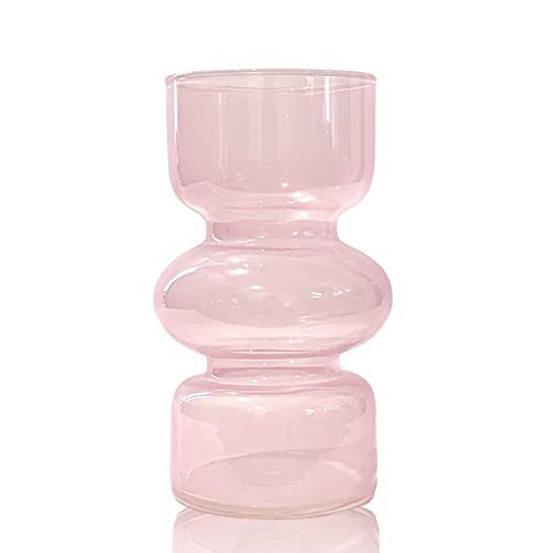BLOFLO Pink Transparent Glass Hydroponic Vase, 7Inches Colored Glass Vase for Flower, Modern Geometric Three-Layer Floral Vases for Home Office Wedding Table Décor(Pink) | Amazon (US)