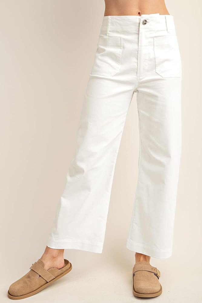 miduo Womens High Waisted Cropped Wide Leg Stretchy Straight Pants Trousers with Pockets | Amazon (US)