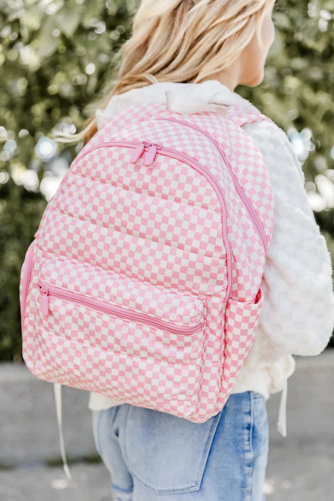Pink Checkered Travel Backpack | Pink Lily