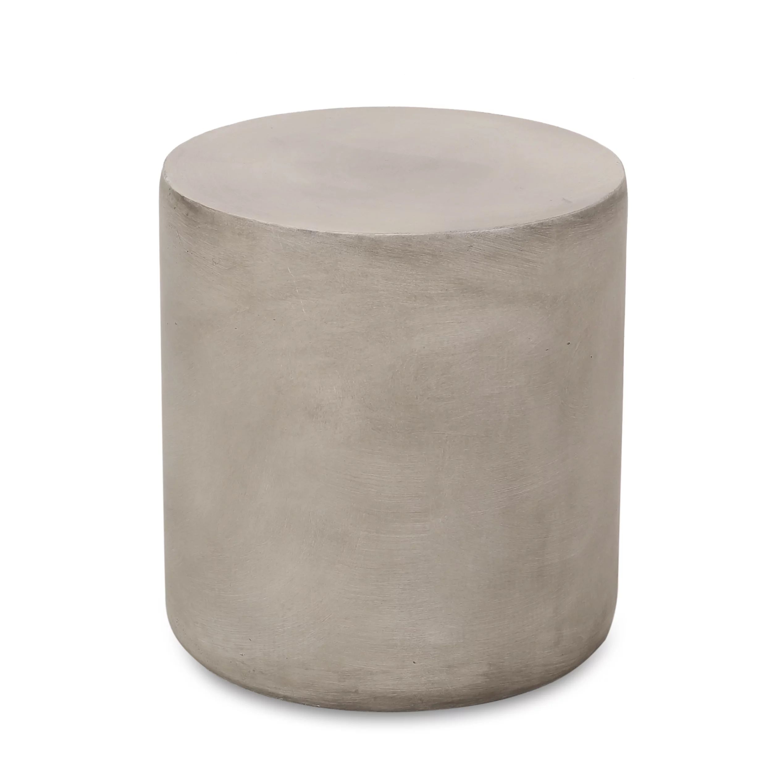 Noble House Massey Outdoor Cylindrical Concrete Stone Side Table in Light Gray | Walmart (US)