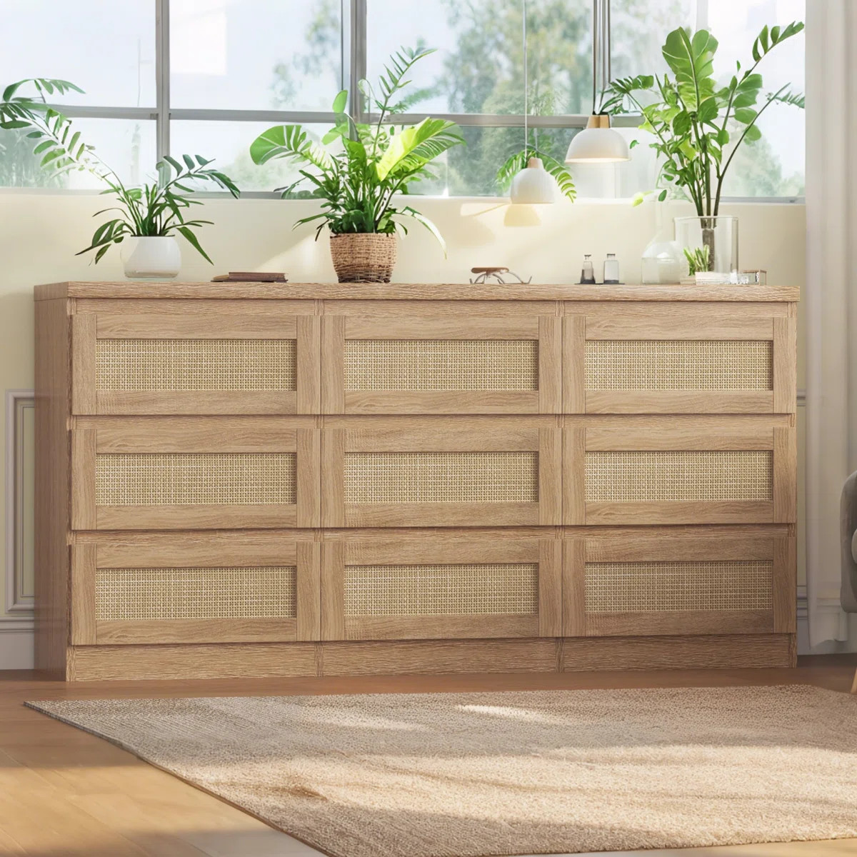 9 Drawer Dresser with Charging Station, Wide Farmhouse Chest for Bedroom or Living Room | Wayfair North America