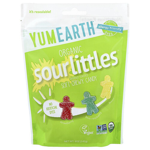 YumEarth, Organic SourLittles™, Soft Chewy Candy, Strawberry, Blue Raspberry, Lemon, 5 oz (142 g) | iHerb