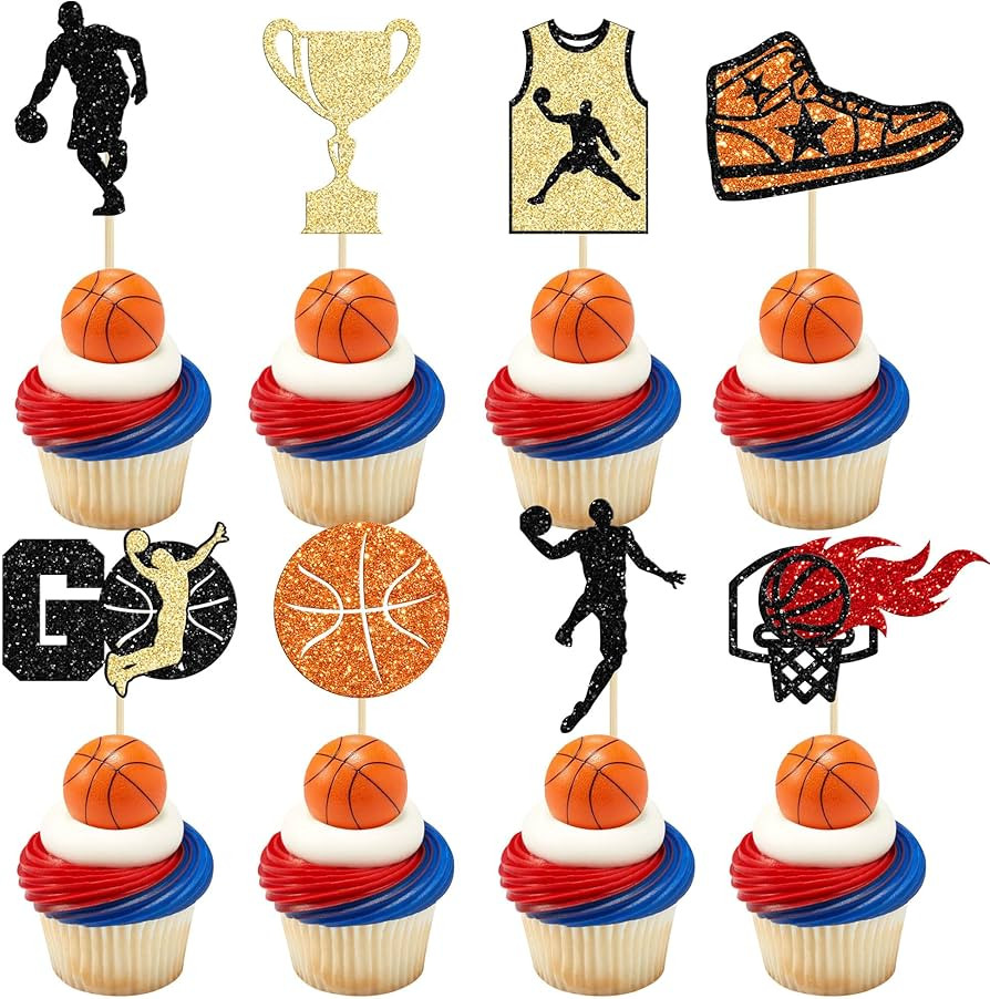 24 Pack Basketball Cupcake Toppers Basketball Player Basketball Apparel Cupcake Picks Baby Shower... | Amazon (US)