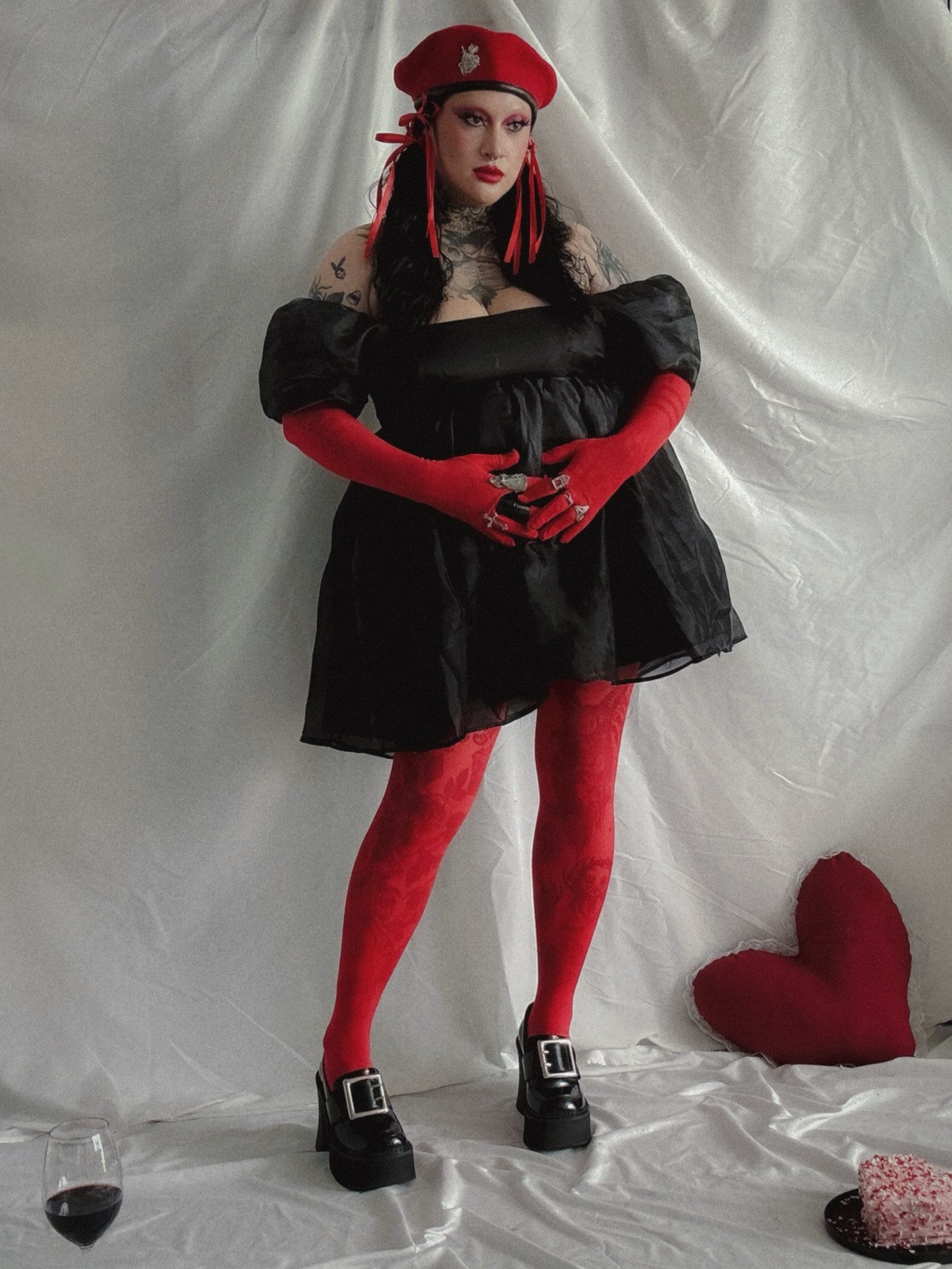 Valentines Day photoshoot ❣️
Puff dress, platform loafers from KILLSTAR, red tights, red gloves, red bows and a red beret! 

#LTKfindsunder50 #LTKSeasonal #LTKmidsize