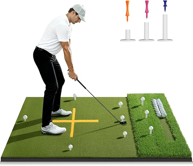 5.2x4ft & 6x4ft 21mm-50mm Dual-Turf Golf Mat with Ball Tray, Thickened Golf Hitting Mat with 9 Hi... | Amazon (US)